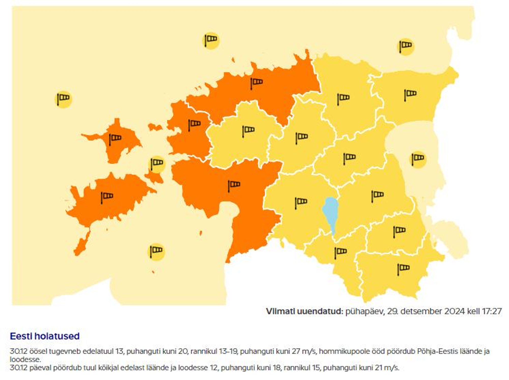 Tormihoiatus! Tuul kiirusega kuni 28 m/s möllab öösel Lääne-Eestis