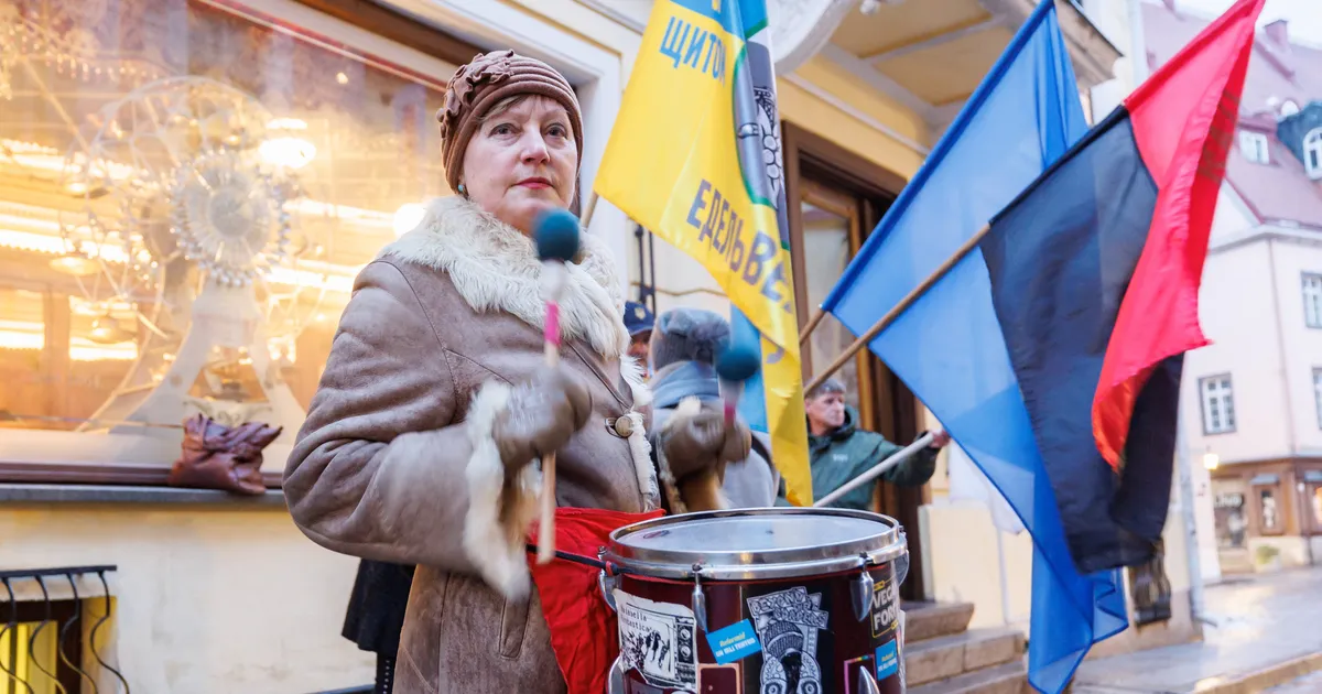 GALERII JA VIDEO ⟩ Ukraina ühtsuse päeva meeleavaldus Tallinnas tõi kokku ukrainlasi ja eestlasi