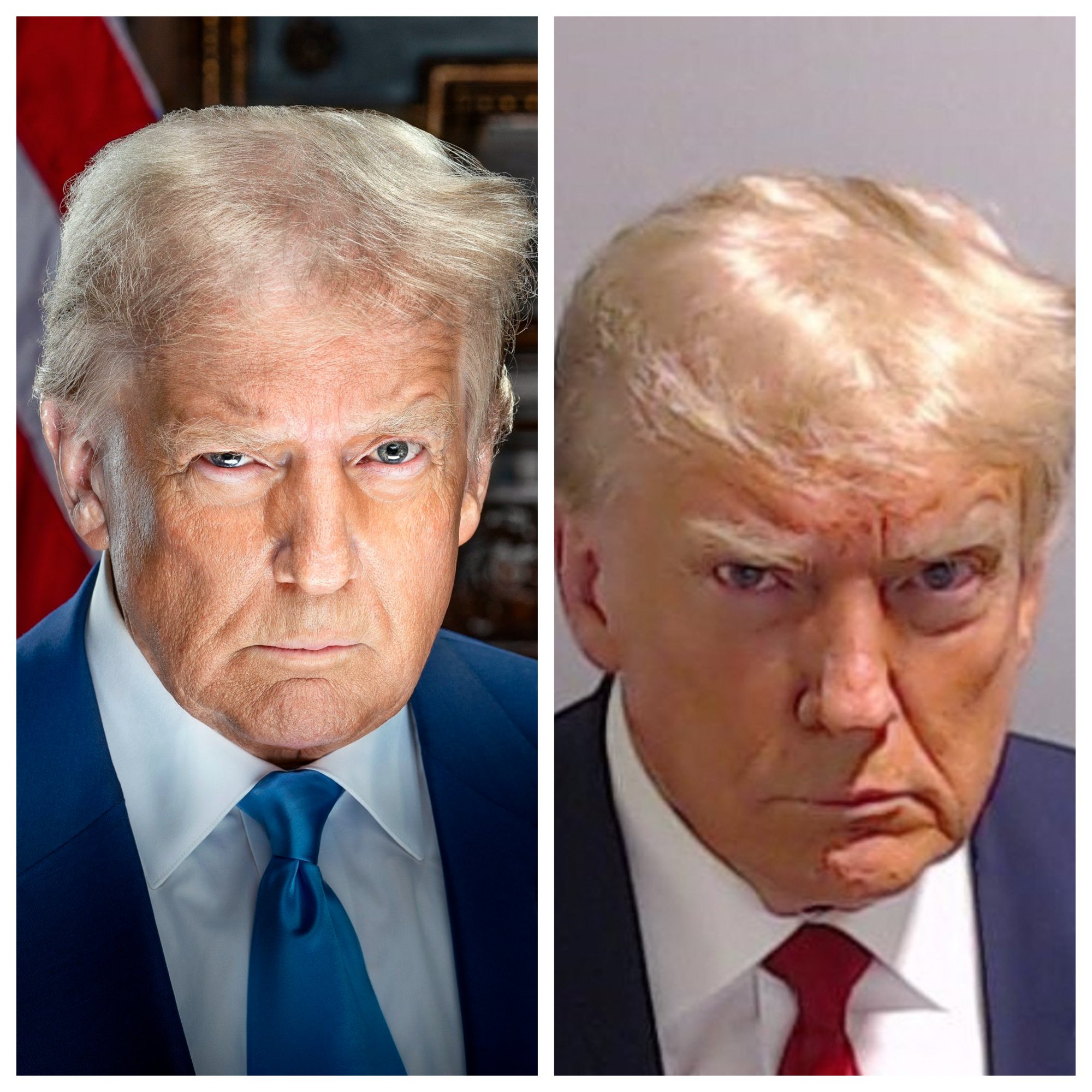 Trumpi värske ametlik portree meenutab väga 2023. aasta politseifotot