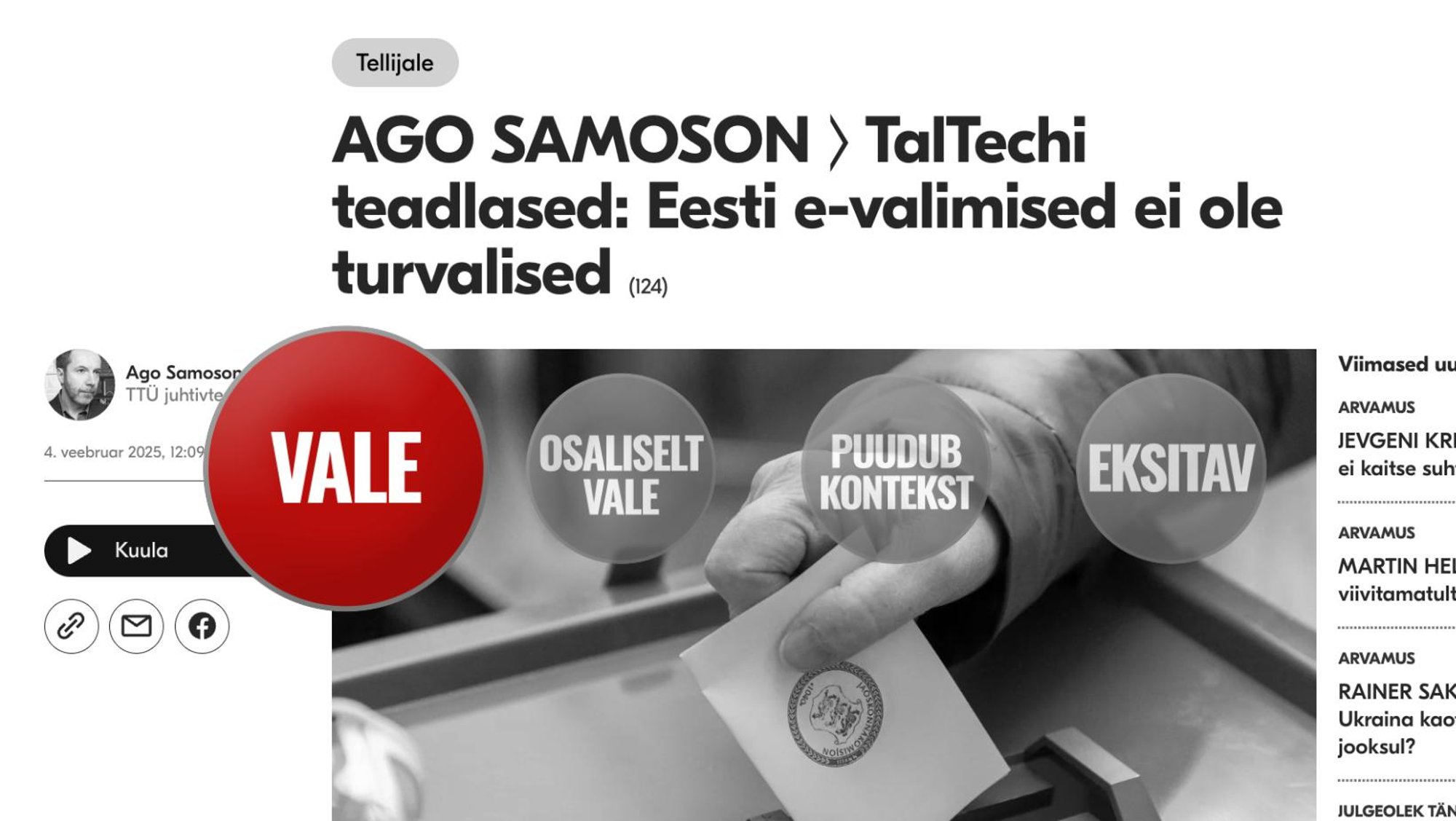 FAKTIKONTROLL | TalTechi teadlased pole avastanud, et e-valimised pole turvalised. TalTechi teadur levitab sama ülikooli teadlaste töö kohta valeinfot