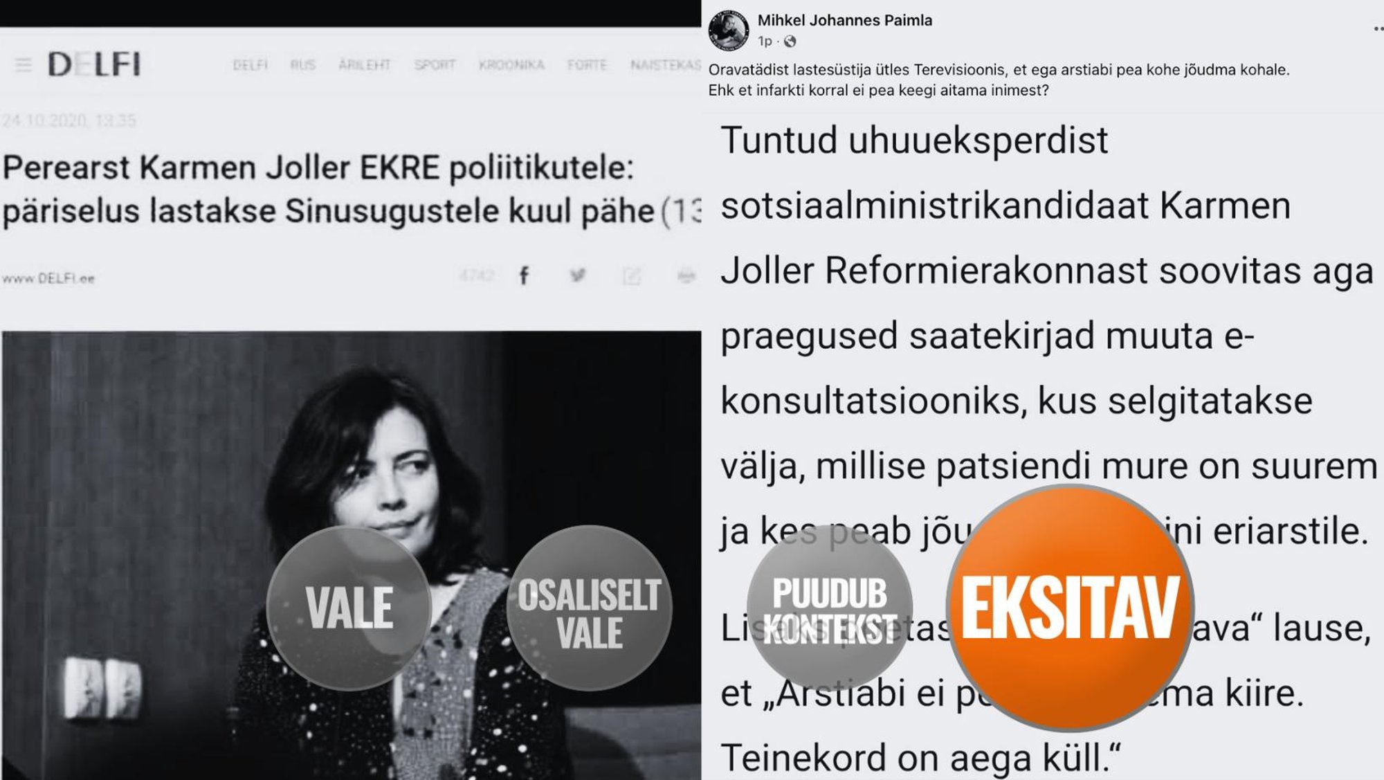 FAKTIKONTROLL | Kas Karmen Joller ütles, et arstiabi ei pea jõudma kohale ja näiteks infarkti korral ei pea keegi inimest aitama? Ei.