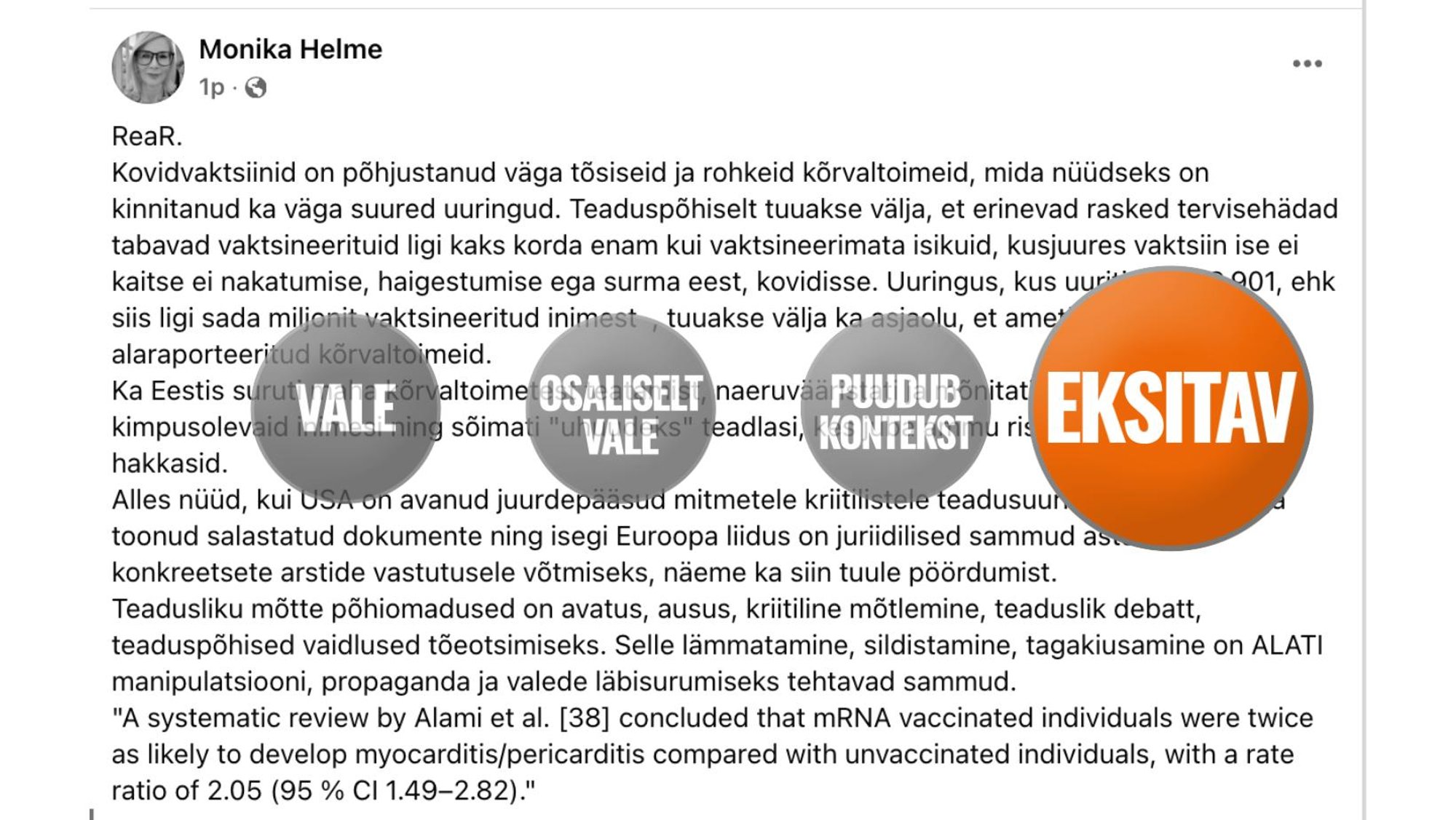 FAKTIKONTROLL | Uuring ei näita, et tervisehädad tabavad vaktsineerituid kaks korda enam kui vaktsineerimata isikuid