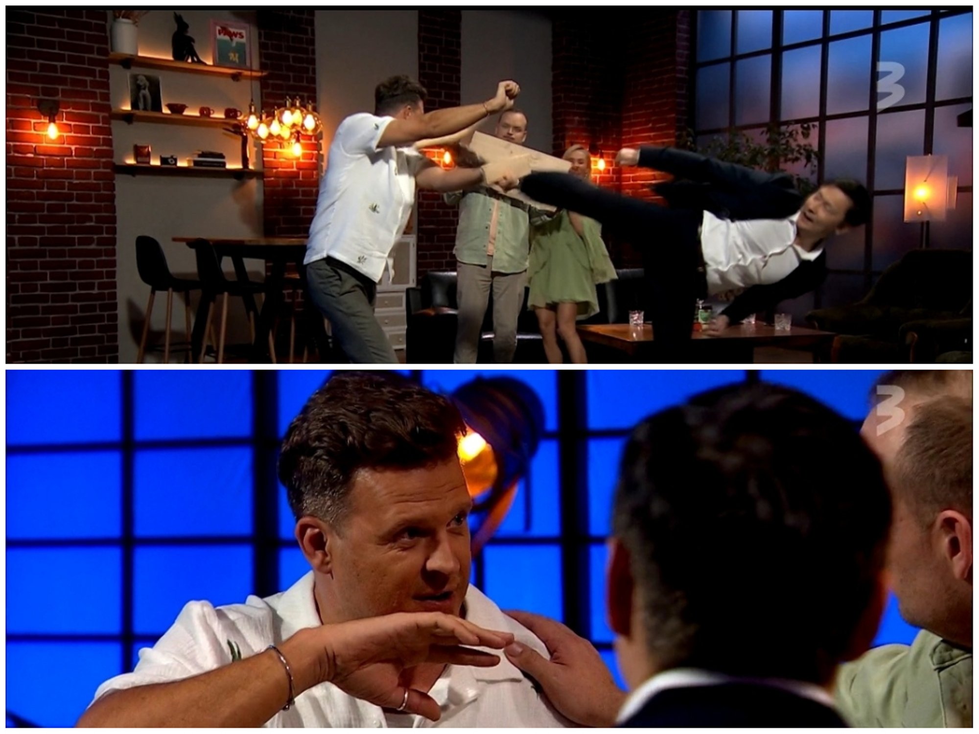 Jürgen Pärnsalu sai telesaates hoobi vastu lõuga. Käsil oli jõuharjutus Mihhail Kõlvartiga