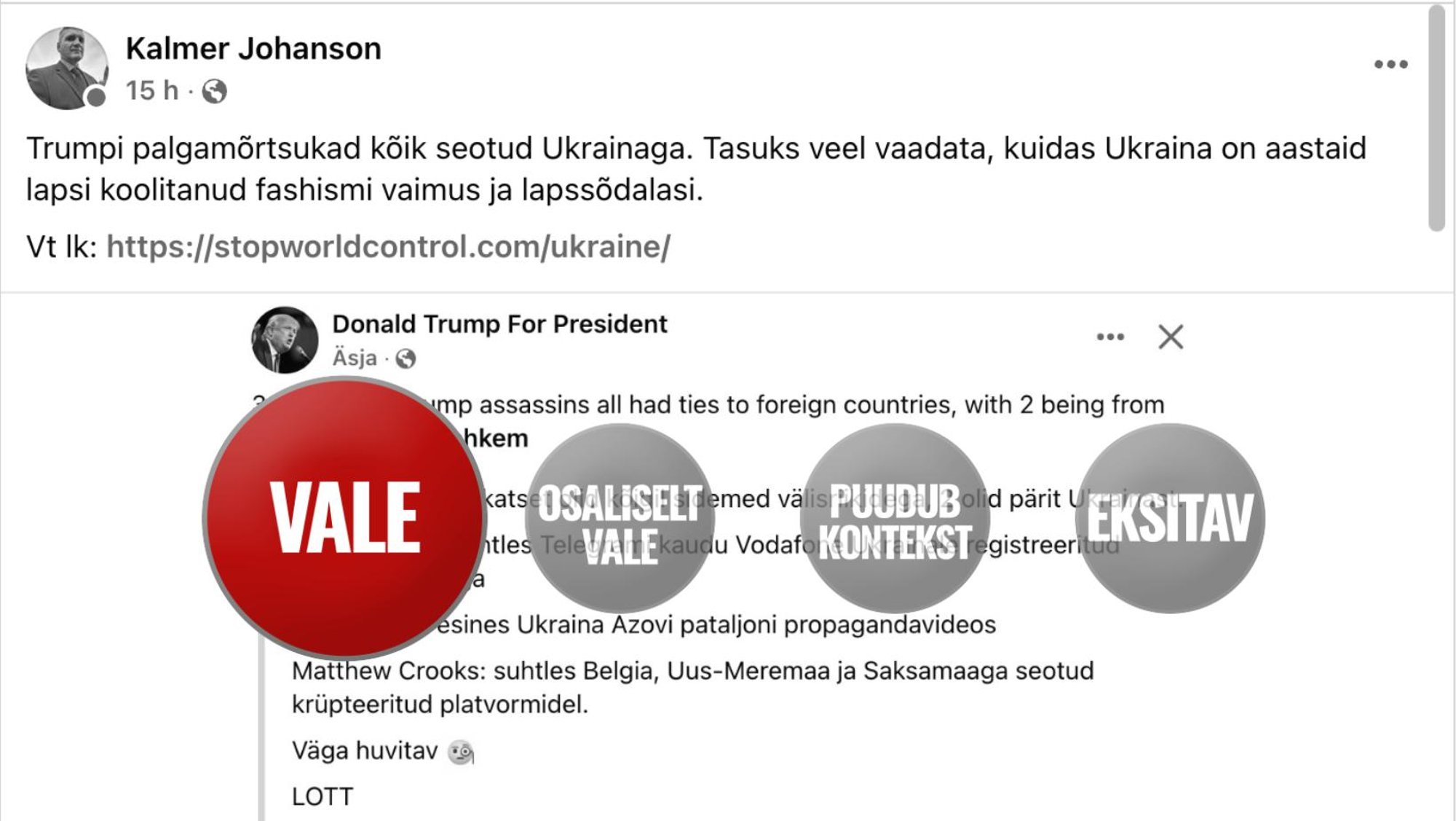FAKTIKONTROLL | Trumpi mõrvakatsetes kahtlustatavad ei ole „kõik seotud Ukrainaga“ ja keegi neist pole sealt pärit
