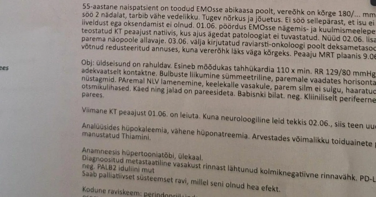 Vähirakud tungisid ajukelmesse, kuid EMO saatis patsienti aina koju tagasi