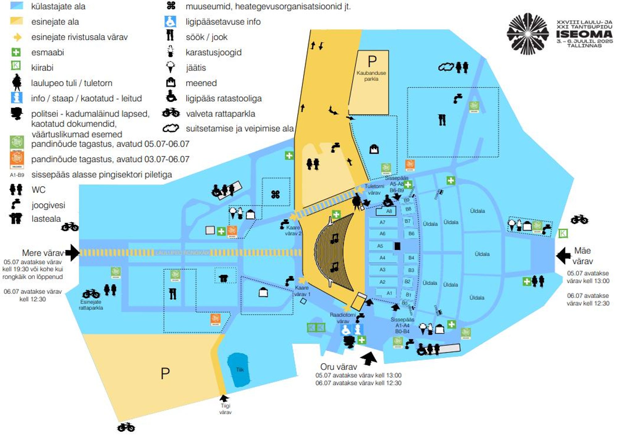 LAULUVÄLJAKU KAART | Vaata, kus saab peo ajal süüa, kus asuvad vetsud