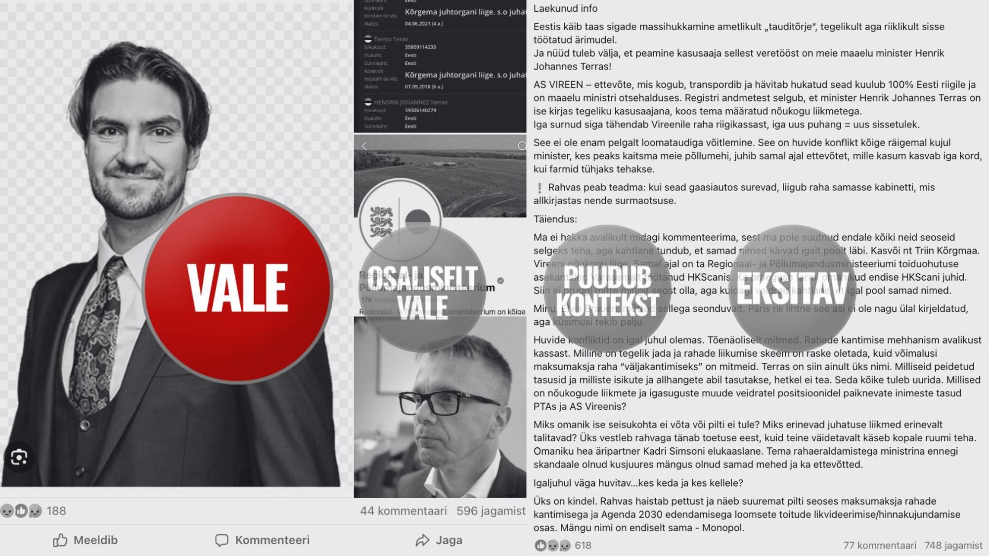 FAKTIKONTROLL | Kas regionaal- ja põllumajandusminister Hendrik Terras lõikab sigade Aafrika katkust kasu? Ei, tegemist on alusetu väitega