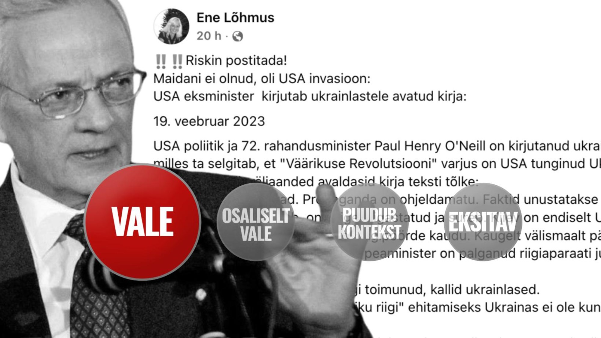FAKTIKONTROLL | Kas USA eksminister kirjutas ukrainlastele avaliku kirja, et Väärikuse revolutsiooni varjus tungis USA Ukrainasse? Ei