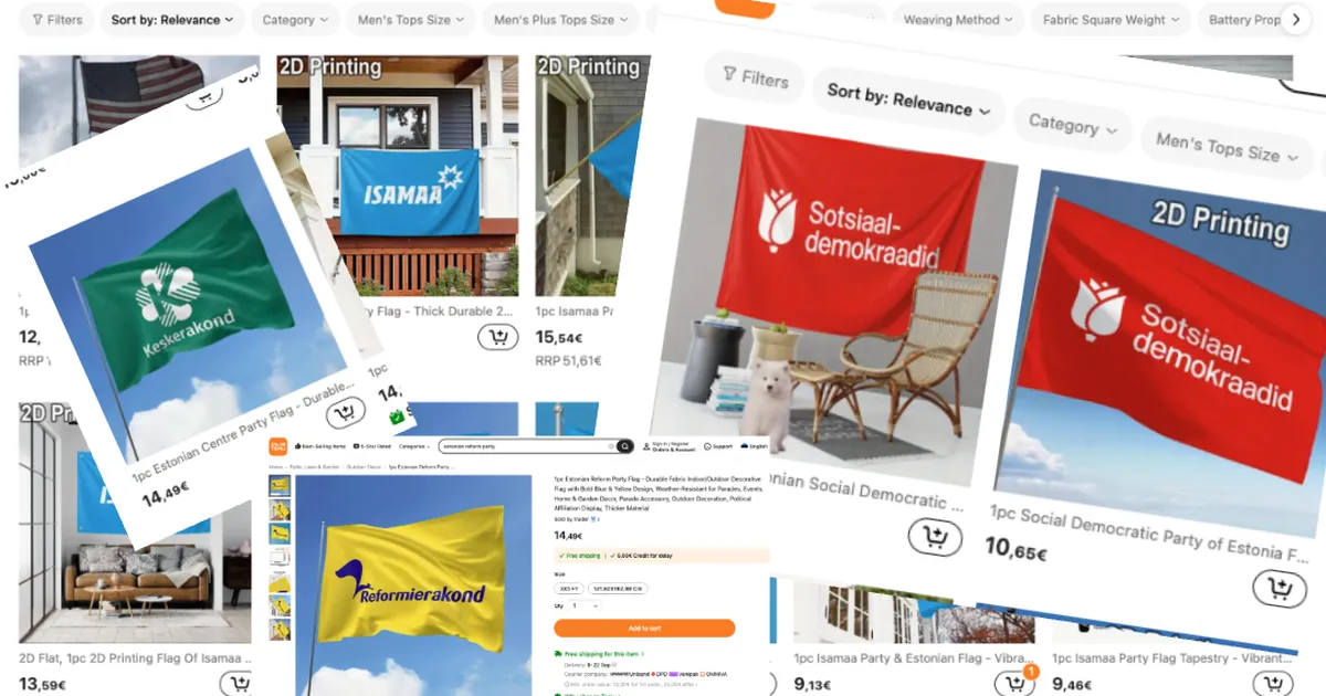 Hiina veebipood Temu pani pätsu Eesti erakondade logod