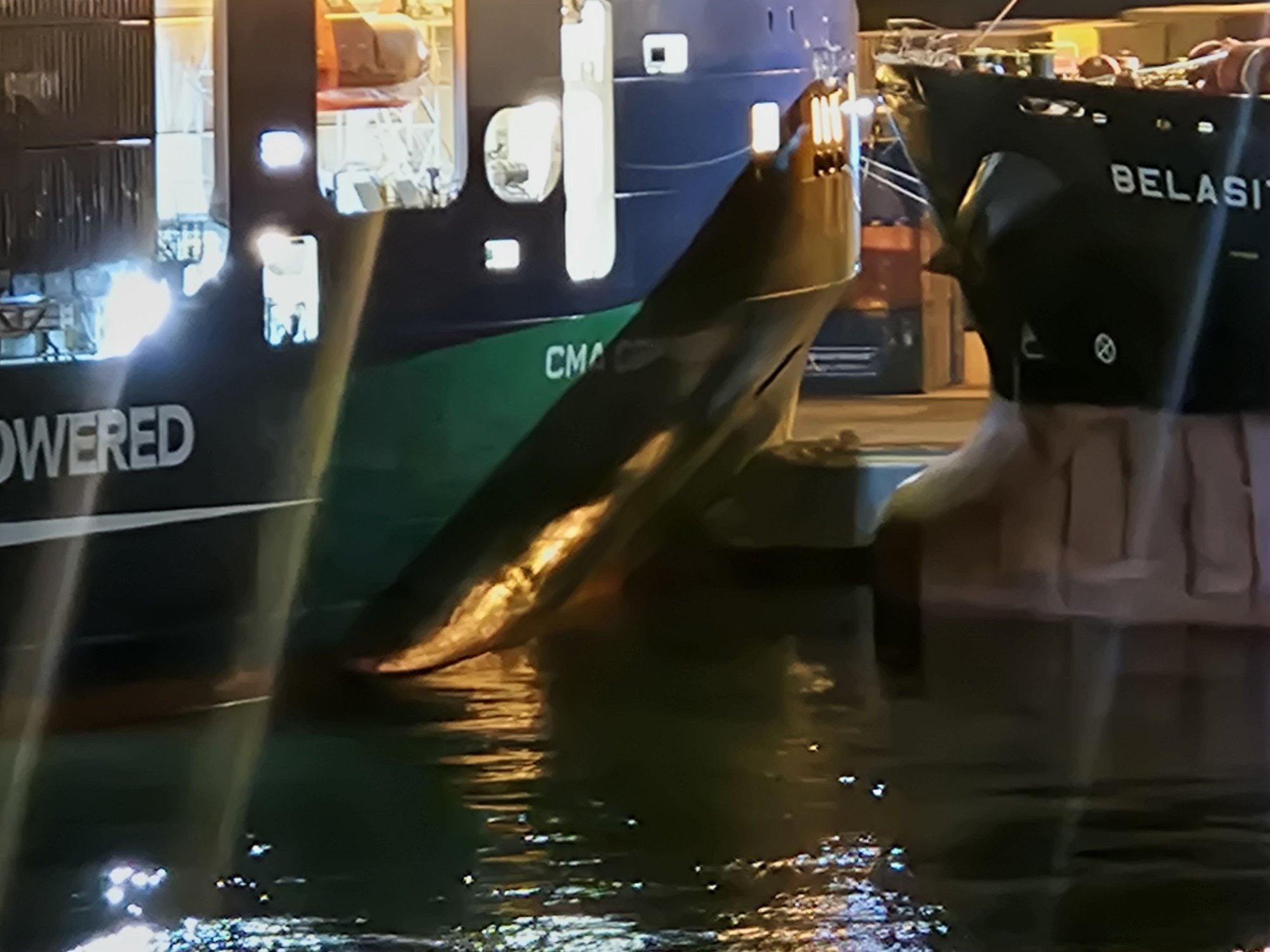 VIDEO ja FOTOD | Vaata Muuga sadama kaisse sõitnud konteinerlaeva, mis ka teise laeva vastu põrkas