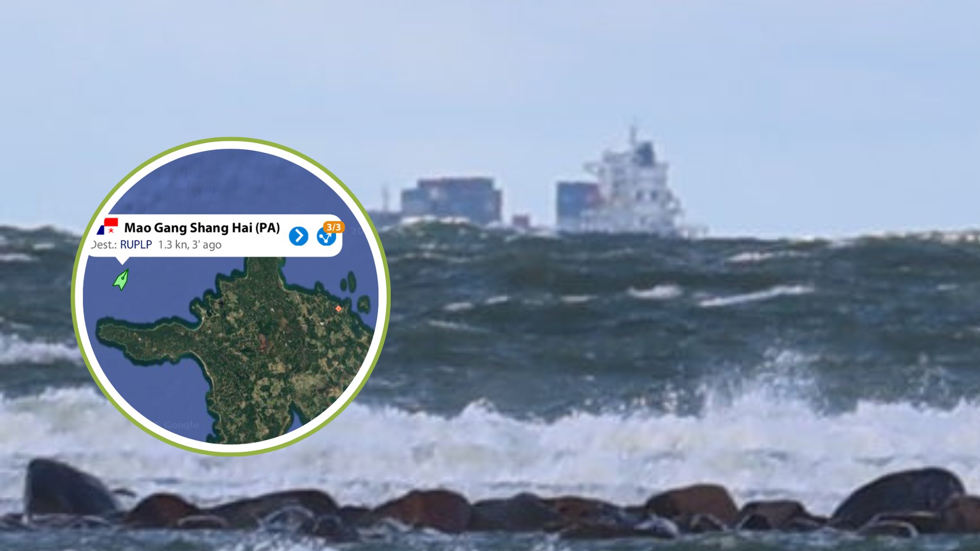 FOTO | Hiiglaslik konteinerlaev sõitis Kõpu poolsaarest kahtlaselt lähedalt mööda