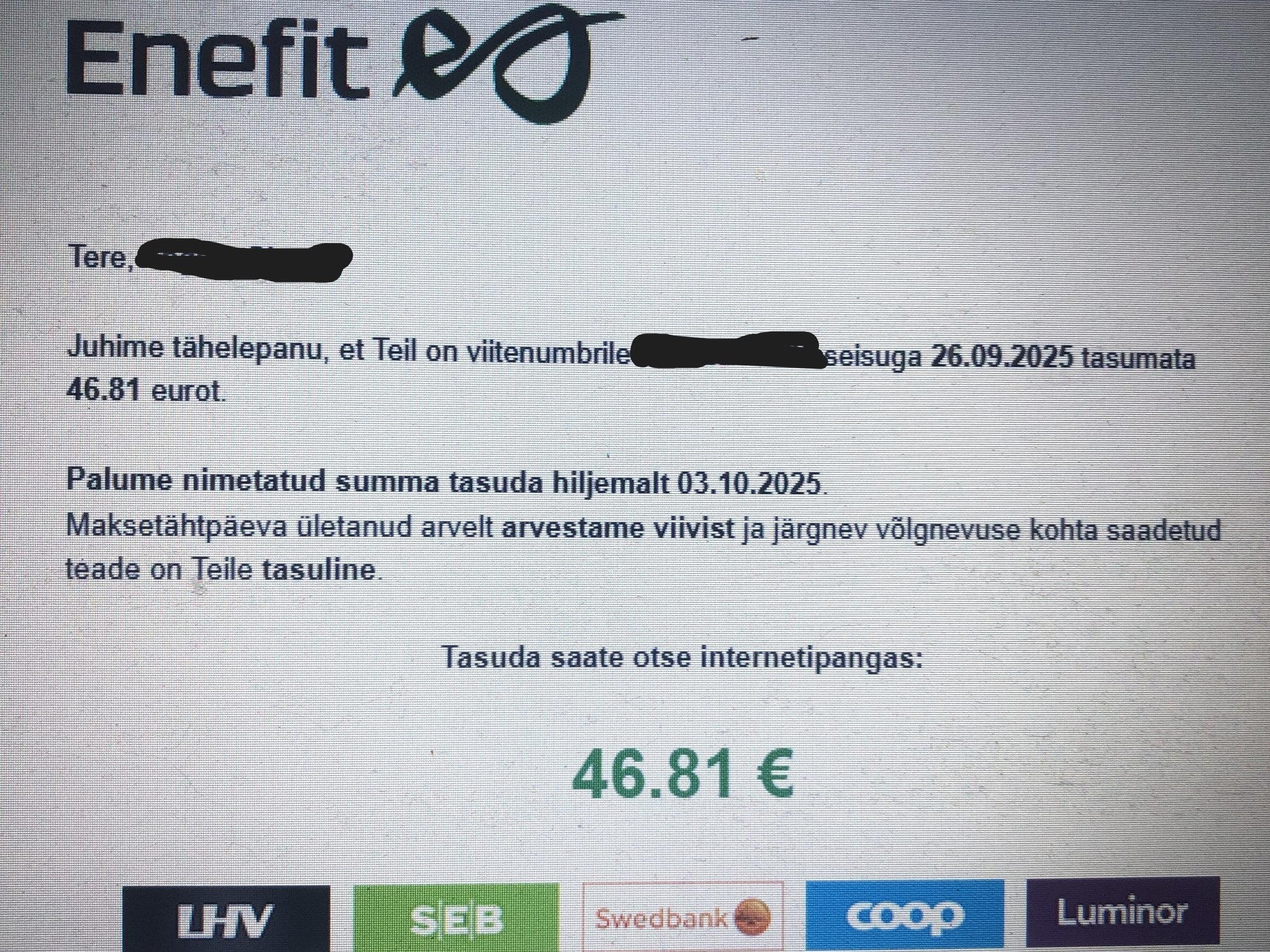 Süsteemirike! Enefit saatis klientidele kirja, mis nõudis juba tasutud arvete uuesti tasumist