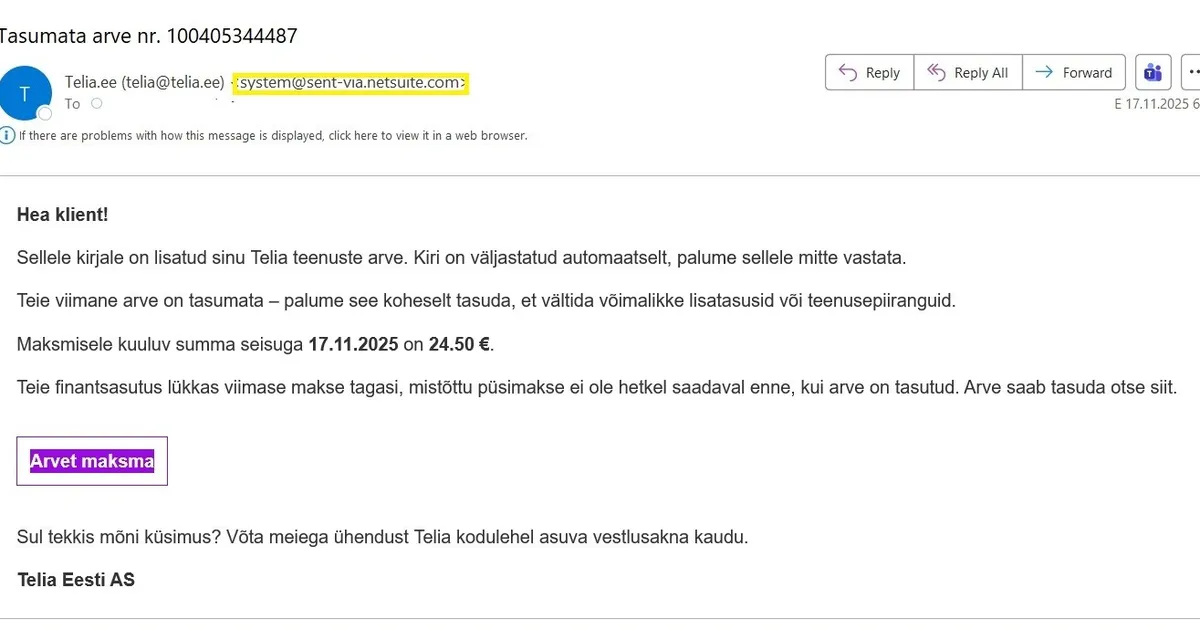 4 märki, mille järgi tunneb ära Telia nimel levitatava petuarve