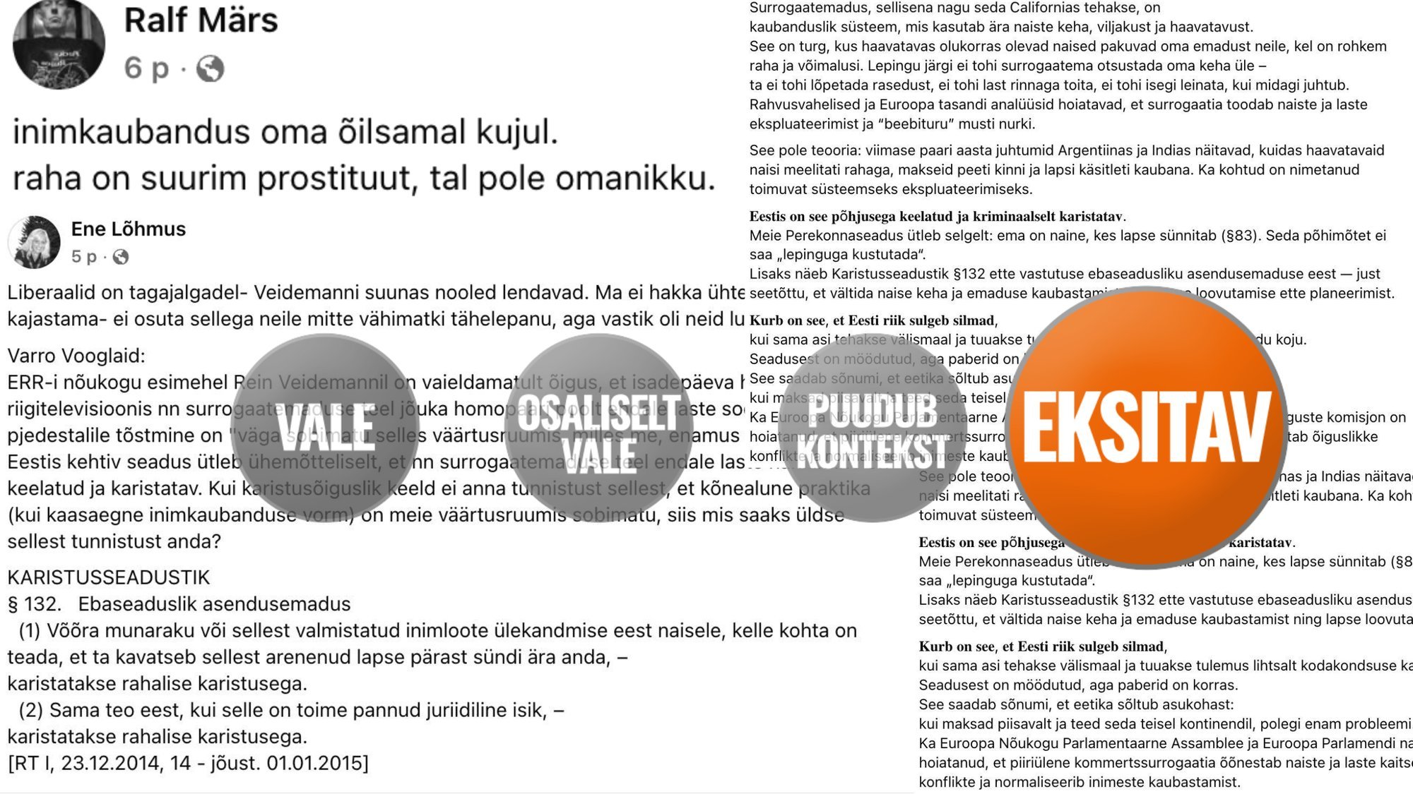 FAKTIKONTROLL | Kas asendusemadus tähendab inimkaubandust? Ei, aga see on üks ohtudest ja Eestis karistatav