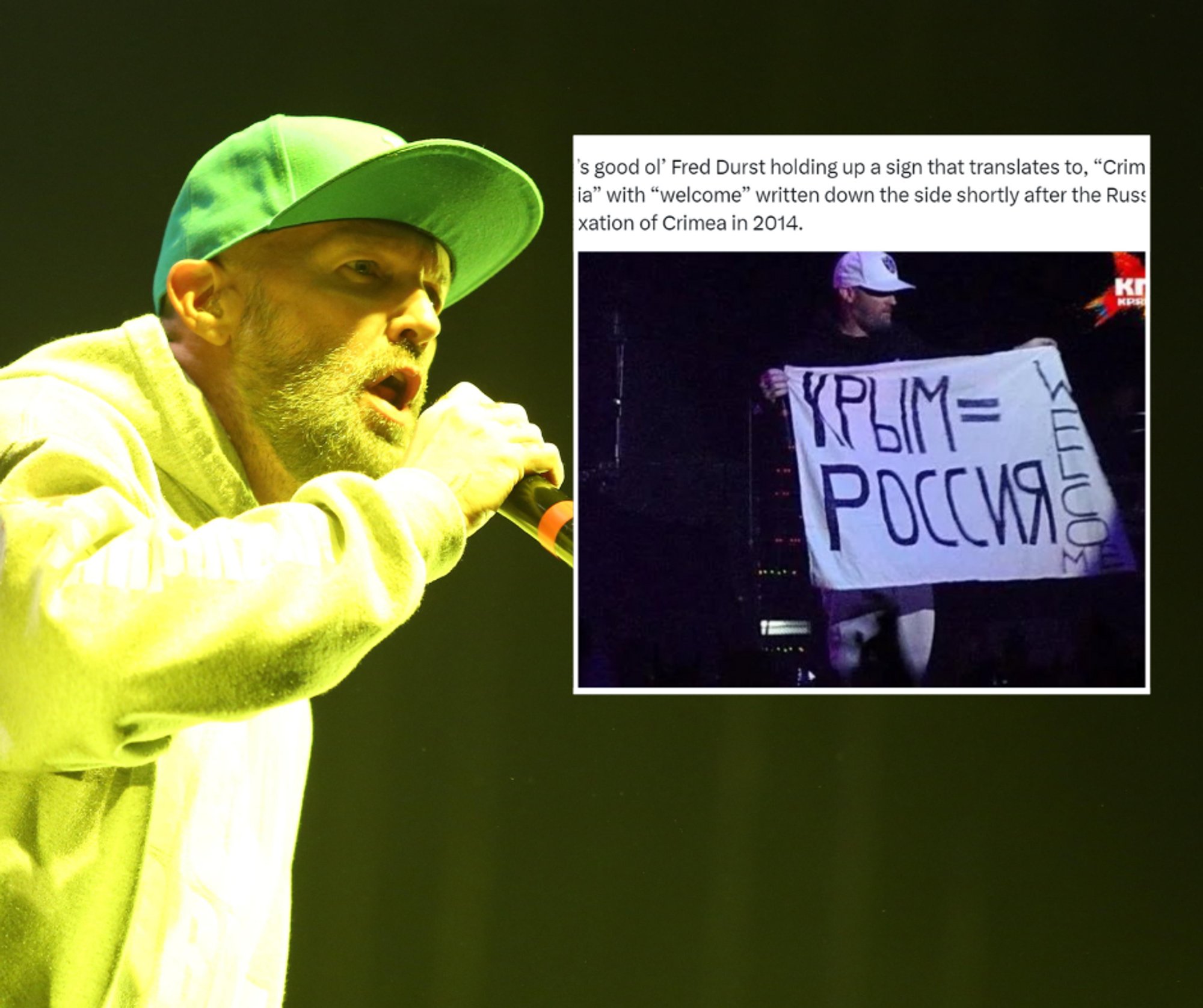 Eesti korraldajad olid Limp Bizkiti ninamehe Putini toetamisest teadlikud. Nad mõistavad hukka sildi „Krimm = Venemaa“