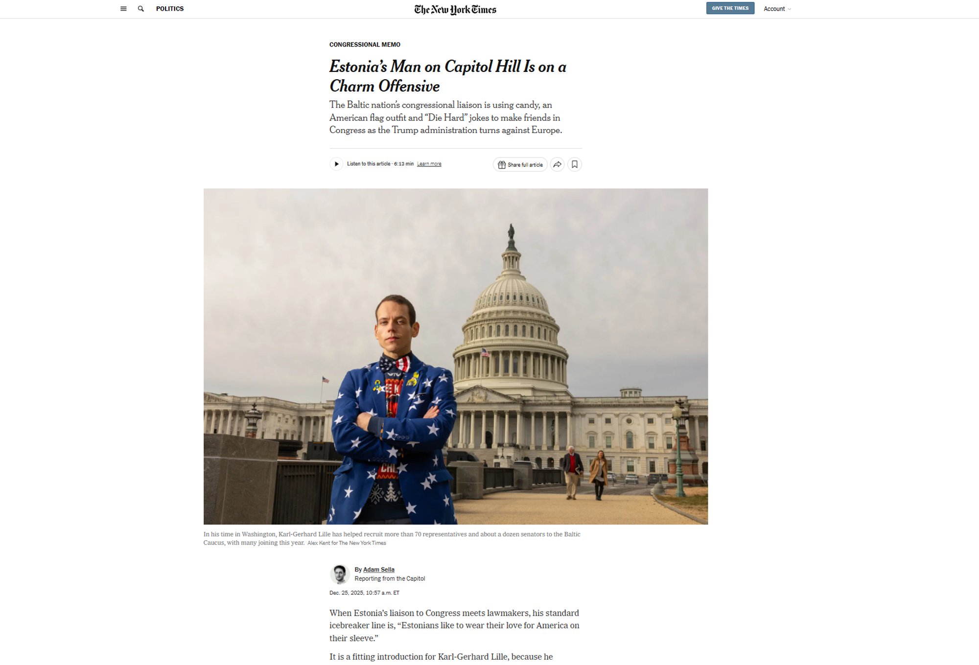 New York Times: Eesti mees võlub oma sarmiga USA kongresmene